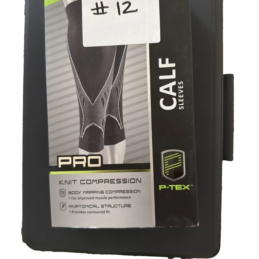 P-TEX Pro Knit Compression Calf Sleeves Black Gray Large Pair RN 104141